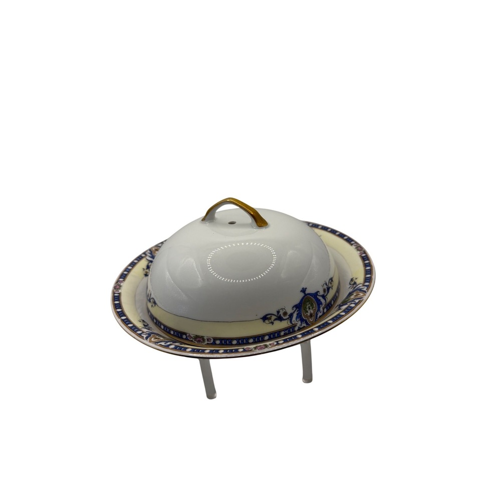 Victoria‎ Czecho-Slovakia Porcelain Covered Butter Dish Blue Cream Floral Gold